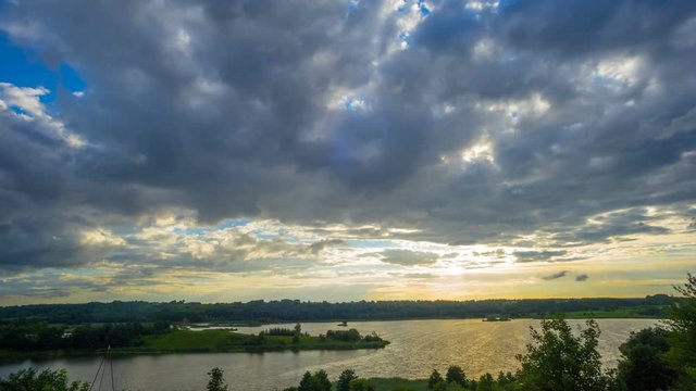 The lake and dramatic sky, panoramic time-lapse