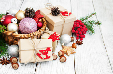christmas gift box and decorations