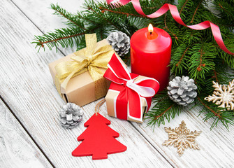 Fototapeta na wymiar christmas gift boxes with decorations