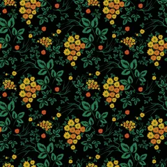 Foto op Plexiglas Seamless floral pattern background, flowers ornament wallpaper textile Illustration.flowers on black background. © brusnika9