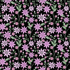 Seamless floral pattern background, flowers ornament wallpaper textile Illustration.flowers on black background.
