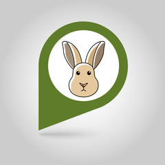 Fototapeta na wymiar Rabbit flat pin map icon. Animal head vector