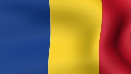 Flag of Romania, fluttering in the wind. 3D rendering.