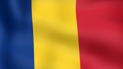 Flag of Romania, fluttering in the wind. 3D rendering.