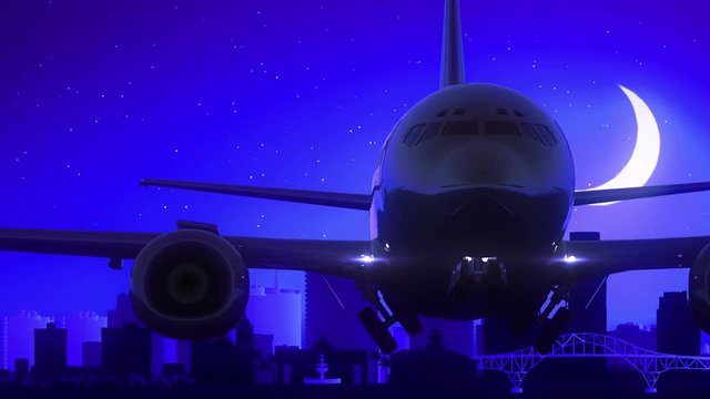 Corpus Christi Texas USA America Airplane Take Off Moon Night Blue Skyline Travel