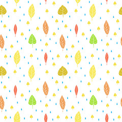Cute hand drawn Leaves ornament. Colorful Vector seamless pattern.