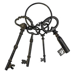 Bunch of old keys isolated on white background