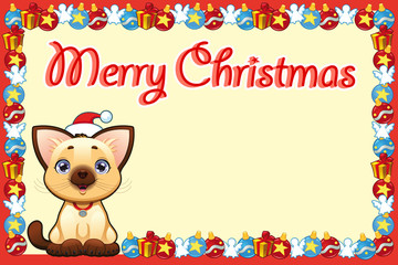 Christmas card with happy young cat