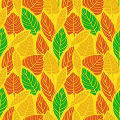 Cute hand drawn Leaves ornament. Colorful Vector seamless pattern.