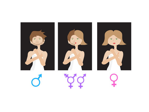 Set of gender symbols with  male, female and unisex or transgender - vector