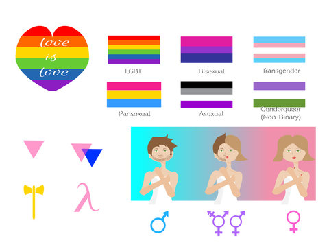 LGBT symbols and flags. Types of gender. vector