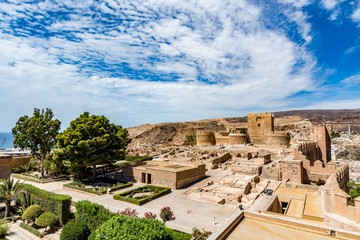 View of the Alcazaba in Almeria (Almeria Castle) on a beautiful day, horizontal, Spain 