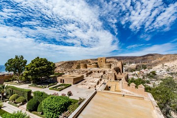 View of the Alcazaba in Almeria (Almeria Castle) on a beautiful day, horizontal, Spain 