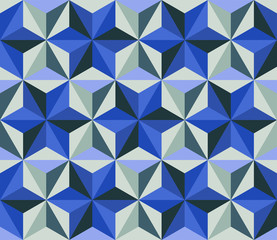 Fototapeta premium Multicolored mosaic with bright blue geometric flowers. Seamless background