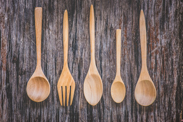 wood spoon on wood background