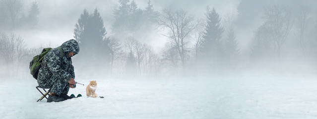 Winter fishing, fishermen banner for the site.