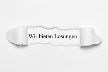 Wir bieten L&ouml;sungen! auf wei&szlig;en gerissenen Papier