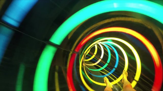 in rainbow slide at aquapark