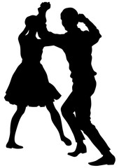 Dancers in theatrical costume on a white background