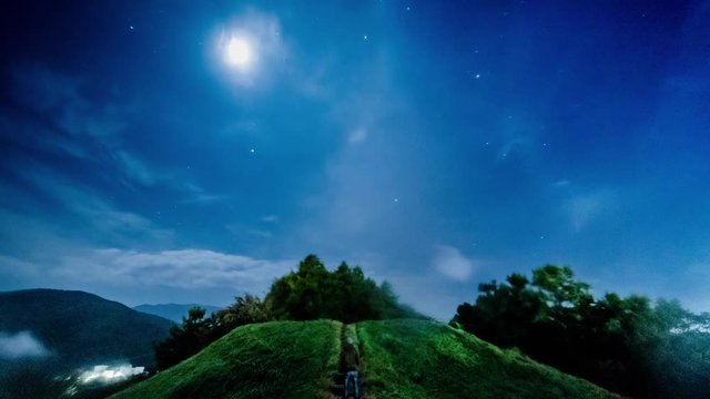 Night walker Time lapse with Moon and Orion
