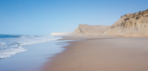 Fototapeta na wymiar cliffs of sand at Dakhla, in Western Sahara region of Morocco