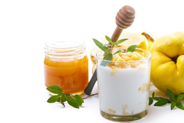 Greek yogurt with roasted quince and honey