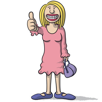 cartoon woman with thumb up