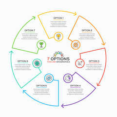 Thin line infographic template with 7 options.  - obrazy, fototapety, plakaty