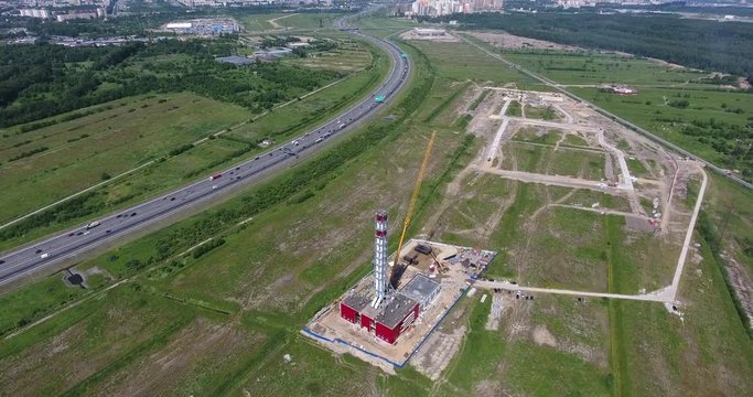 Construction site of gas power plant. Aerial shot