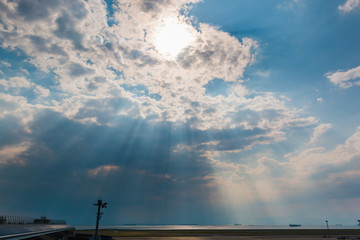 Sky sunlight with white clouds and bright sky background.