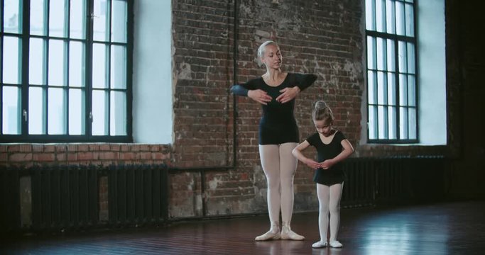 adult ballerina teaching a little girl to dance class loft design