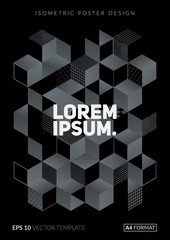Geometric pattern poster. Trendy Isometric illustration. A4 format template for business card,poster,flyer etc.