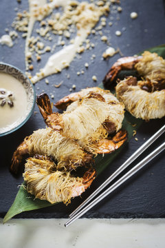 Asian dish - shrimp in hairy dough