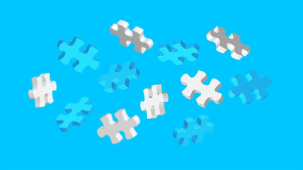 Grey and blue puzzle pieces '3D rendering'