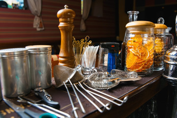 Bartender tools on bar