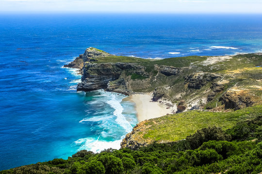 The Cape of Good Hope, South Africa, looking towards the west, from the coastal cliffs above Cape Point, overlooking Dias beach.