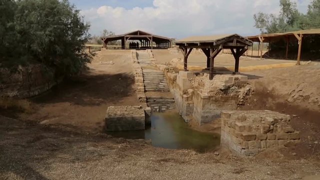 Baptismal Site, where Jesus was baptised by John the Baptist in the Jordan River, currently in the country of Jordan. Jesus Christ baptism site,Bethany. Ruins of the ancient Baptism site of Jesus.