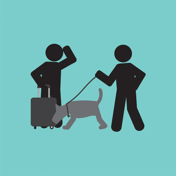 Sniffer Dog Smell At Traveller's Luggage Vector Illustration