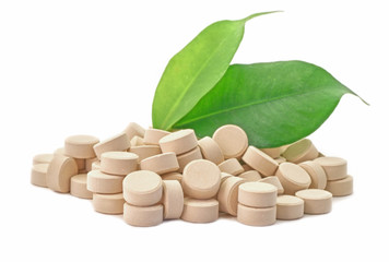 Bio pills medicine with green leaf