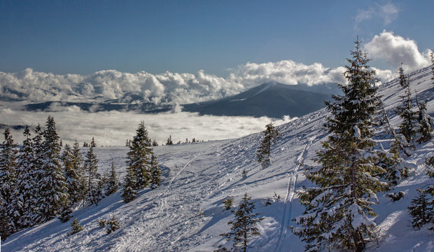 Dragobrat Ukraine. Alpine scenic Ski resort