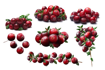 Set of cranberries and lingonberries, paths