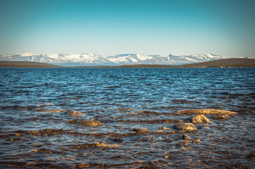 Imandra Lake and Hibiny mountains Northern Landscape moody scenery Scandinavian nature trendy colors