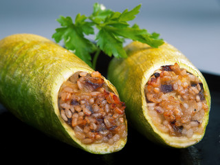 Stuffed zucchini with rice and spices, typical Turkish recipe. H
