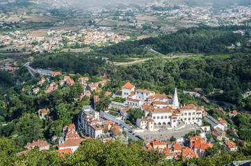 Naklejka na ściany i meble Historic Centre of Sintra, Portugal, with Sintra National Palace, as Seen from the Moors Castle