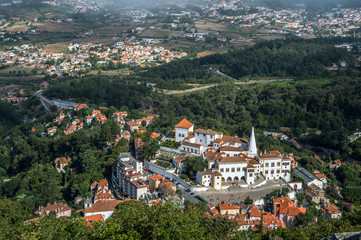 Fototapeta premium Historic Centre of Sintra, Portugal, with Sintra National Palace, as Seen from the Moors Castle