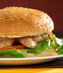 Hamburger with chicken, Close shot on on black background