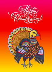 Happy Thanksgiving Day decorative greeting card with turkey and 