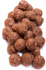 Chocolate balls with nuts isolated on white background