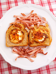 Toast with egg and ham. Vertical shot