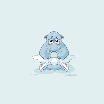 Vector Illustration Emoji character cartoon ballerina Hippopotamus is embarrassed and shy
